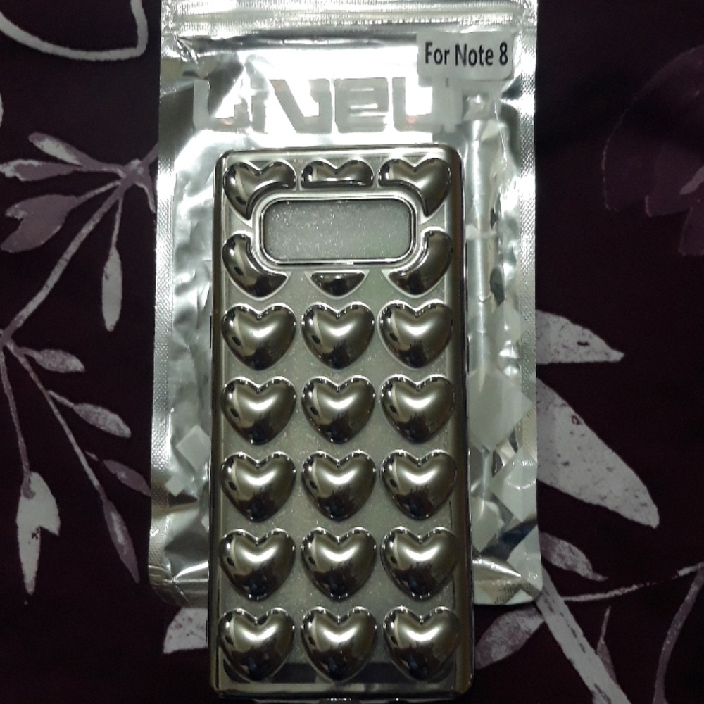 Samsung Note 8 silver heart case cover